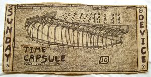 George Widener: 'Time Capsule'  ink on napkins  6 x 13.5 ins   Exhibited: Schirn Kunsthalle, Berlin: 'World Transformers'   Reproduced 'The Art of George Widener', p.55.