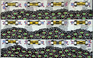 George Widener: 'Cipher' 2013 ink and mixed media on paper 24 x 30 ins