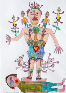 Josef Wyler :'Bearded Man Standing' 2012  ink & watercolour  16.5 x 11.75 ins