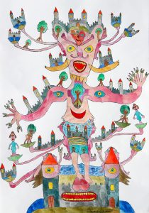 Josef Wyler : 'The Castle Man' 2012  ink & watercolour  16.5 x 11.75 ins