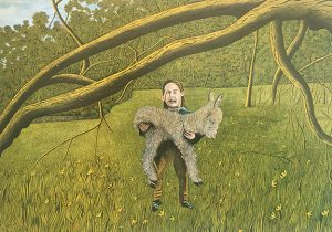 James Lloyd  'Child with Donkey'  1967  watercolour  15 x 21 inches.  Reproduced: 'Modern Primitives'  Thames & Hudson, page 137.  Provenance:  Portal Gallery, London. Gallery label verso.