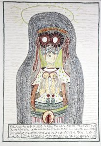 D158 - 29x7x42 cm - black ink and coloured pencils on paper 220gr - 2018