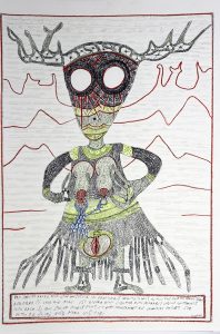 D162 - 29x7x42 cm - black ink and coloured pencils on paper 220gr - 2018