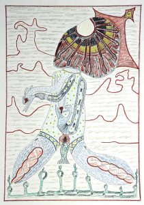 D165 - 29x7x42 cm - black ink and coloured pencils on paper 220gr - 2018