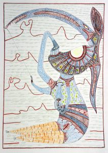 D168 - 29x7x42 cm - black ink and coloured pencils on paper 220gr - 2018