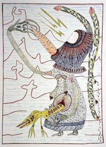 D169 - 29x7x42 cm - black ink and coloured pencils on paper 220gr - 2018