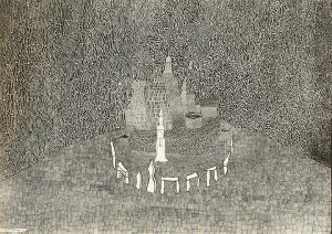 Nick Blinko, 'Castle Hinge’ 2017. Ink  8.25 x 11.5 in