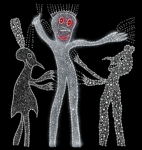 The Worshipping of the Mirror Emperor, 2017 White ink and colored pencil on black paper 12 x 12 inches