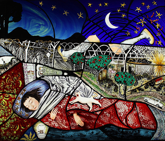 Pinkie Maclure  'Self-Portrait Dreaming of Portavadie' 2019  Stained glass.