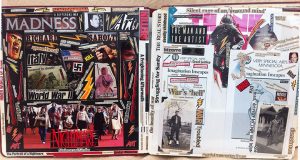 Richard Saholt, untitled book (“Massive stress, frustration and fatigue”), repurposed photographic album, 12.75 x 12.5 x 2 inches, inside pages 1-2, c. 1975-2000