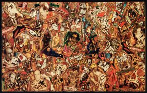 Richard Saholt, untitled (“Dr. Jekyll & Mr. Hyde”), collage on cardboard, 42½ x 27½ inches (unframed), 49¾ x 34¼ inches (framed), recto