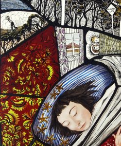 Pinkie Maclure:'Portavadie', (self-portrait detail) Stained Glass