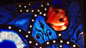 Pinkie Maclure:'Pills for Ills, Ills, for Pills' (detail), Stained Glass
