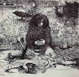 Conjure Woman, 28 March 2020, ballpoint pen on paper, 19 x 18 cm