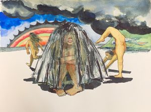 Veiled Figure, February 2020, pen, ink, pencil and watercolour on paper, 28.1 x 21 cm