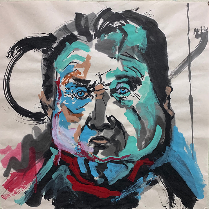 Portrait of FB, November 2020, ink and watercolour on Chinese paper, 69.8 x 69.3 cm