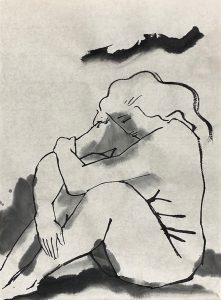 Introspective Figure, 20 January 2021, ink on Japanese paper, 24.2 x 33.5 cm