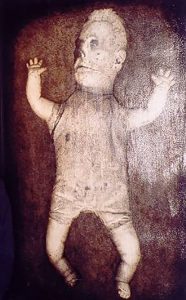 Charles Benefiel :'Drowning Figure' - Ink, tea - stain & varnish, 50 x 40 ins