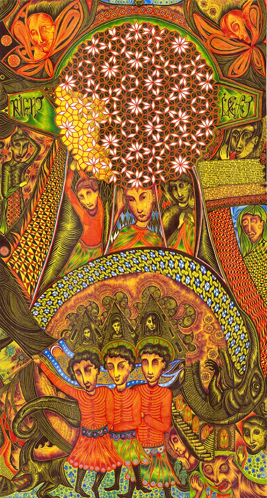 Duerr - "Scroll panel 34 On the Other Side of this Paper, Below the Night" (67 X 36 in. ink on paper)