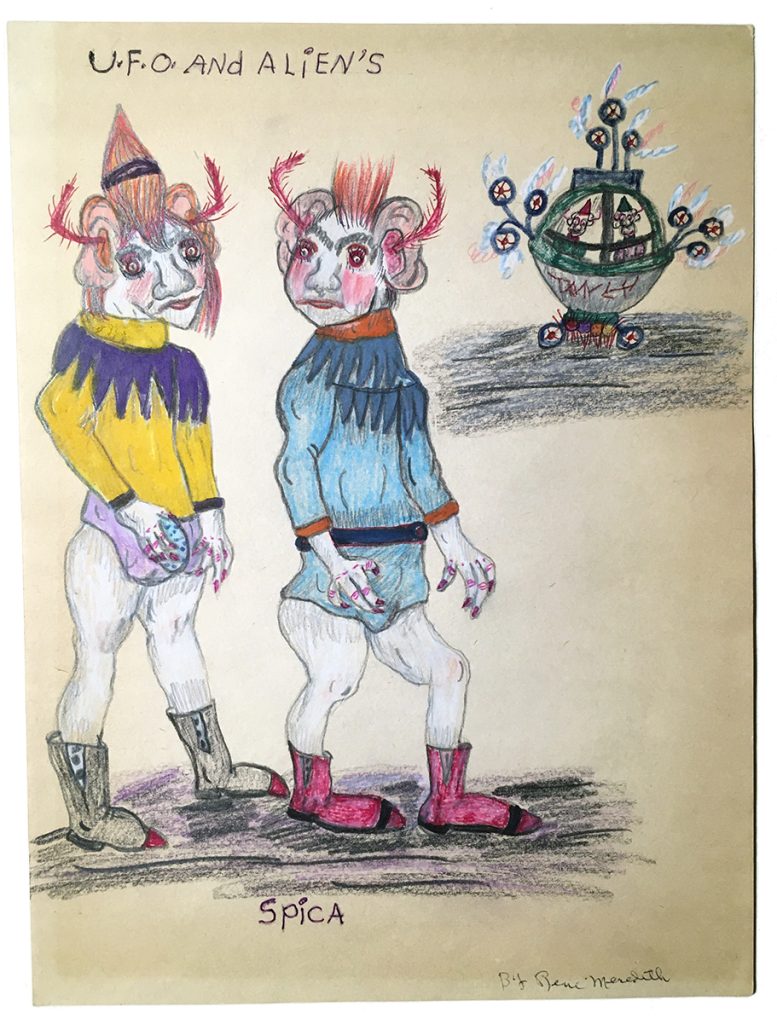 Rene Meredith - "U.F.O. And Alien's (Spica)" 12 x 9 in, pencil & crayon