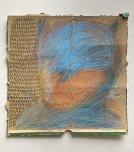 Jon Sarkin - ‘Batman’  mixed media on card 12 x 12 ins