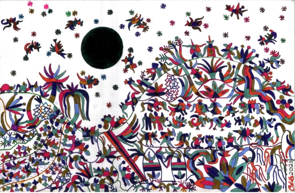 Adib Fattal - 892 "A Fight" - 30cm x 50cm - ink on paper - 2021