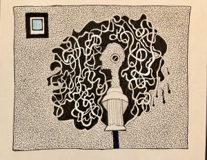 Adam Grippo 2023  'Untitled' - ink and blue acrylic paint - 6