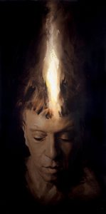 Paul Benney - St Jerome. oil and resin on panel 122cm x 61cm