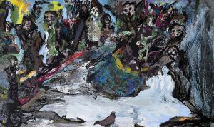 Peter Darach - Assembled Figures. 1998. Oil on board. 50 x 80 cms.