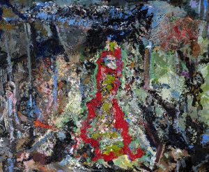 Peter Darach - Red Riding Hood Waylaid. 2021. Oil on wood panel. 20 x 30 cms.