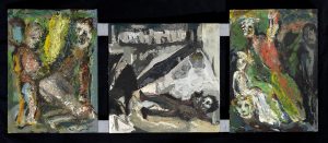 Peter Darach - Theatre. Triptych. 1988. Oil on board. 24 x 80 cms.