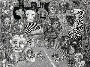 Hans Sandberg - No. 25 No title, 2008 42x56 cm. The day a train ran through my head.