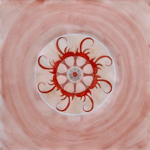 "Fire", 2025; 42cmx42cm; Natural Pigments, watercolour on handmade hemp paper