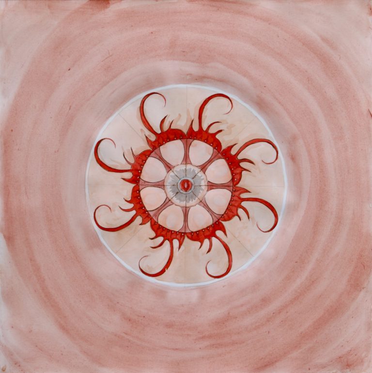 "Fire", 2025; 42cmx42cm; Natural Pigments, watercolour on handmade hemp paper