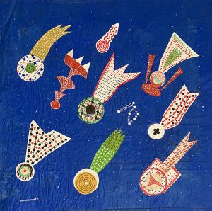 untitled #8, acrylic and collage on vintage sewing paper, 54 x 54 cm, 2025